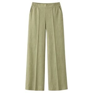Nine West Pull-On Linen Blend Wide Leg Pants Olive Green Ankle Length Size Small